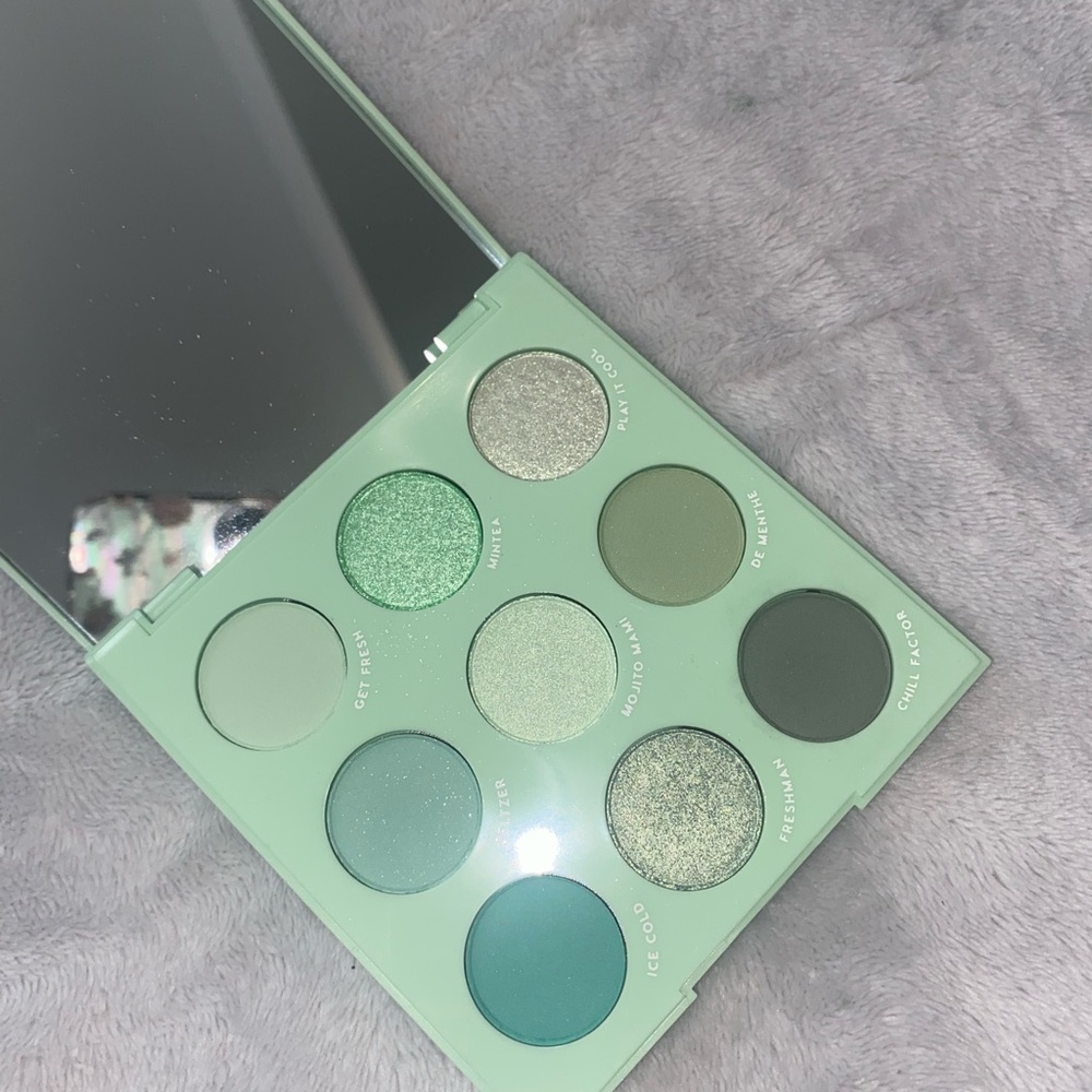 Green Eyeshadow Palette with 9 Shades and Mint Compact